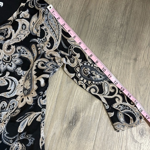 Croft & Barrow Black Beige Paisley Blouse 3/4 Sleeve Sz S Classic Boho Stretch - Picture 6 of 10